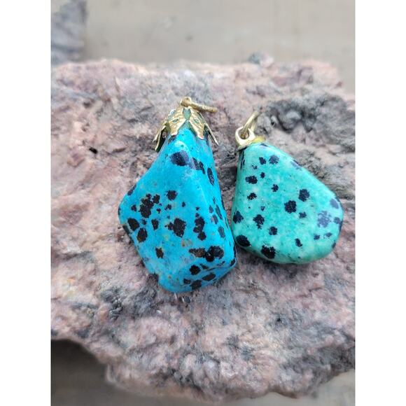 TWO- 1 Green and 1 Blue Dalmation Jasper Pendants - Picture 3 of 3